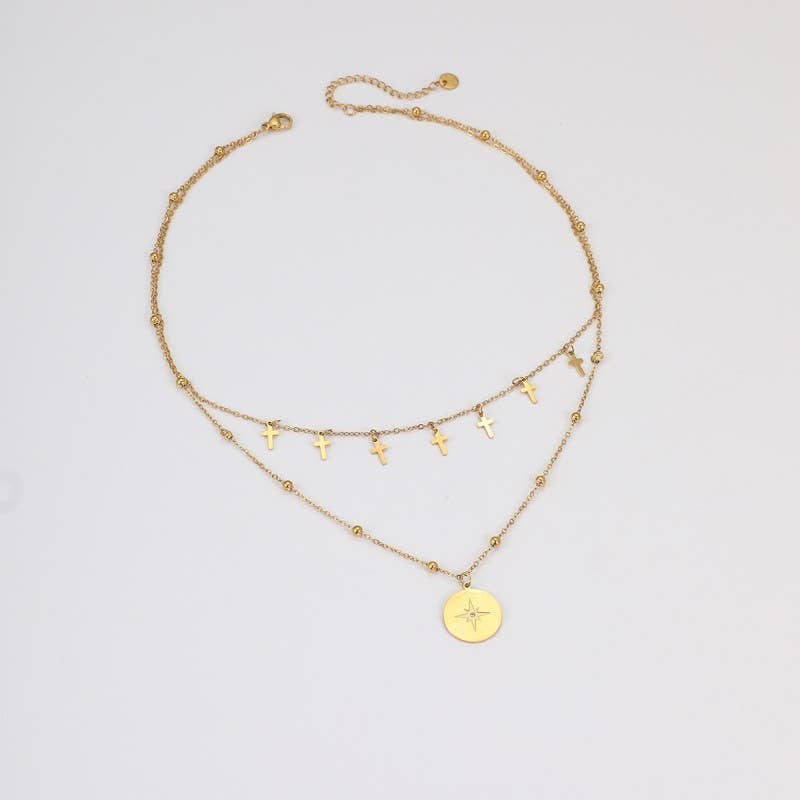 JOSSLYN by wall to wall - 18K STAINLESS STEEL TARNISH FREE CROSS NECKLACE | 40NK9565 - GOLD - Jolie Femme Boutique
