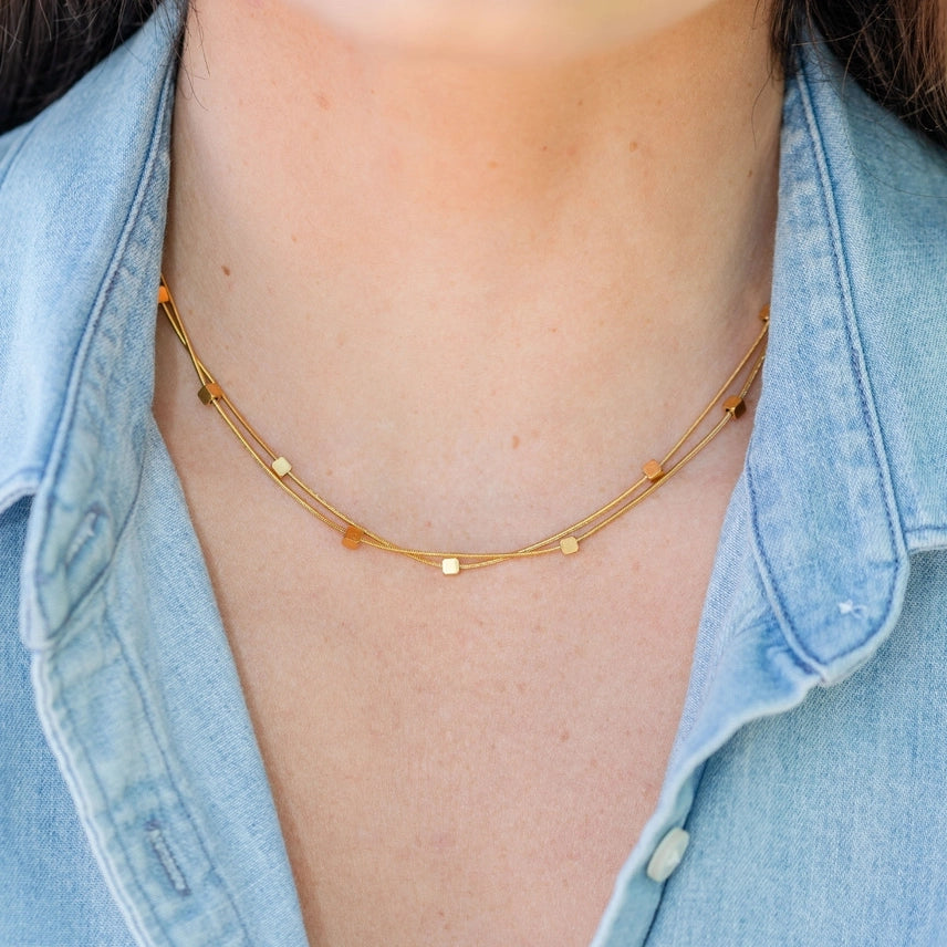 Layered Square Bead Necklace
