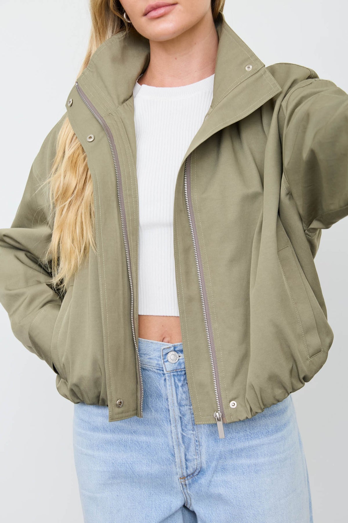 Olive Zip-Up Mock Neck Jacket